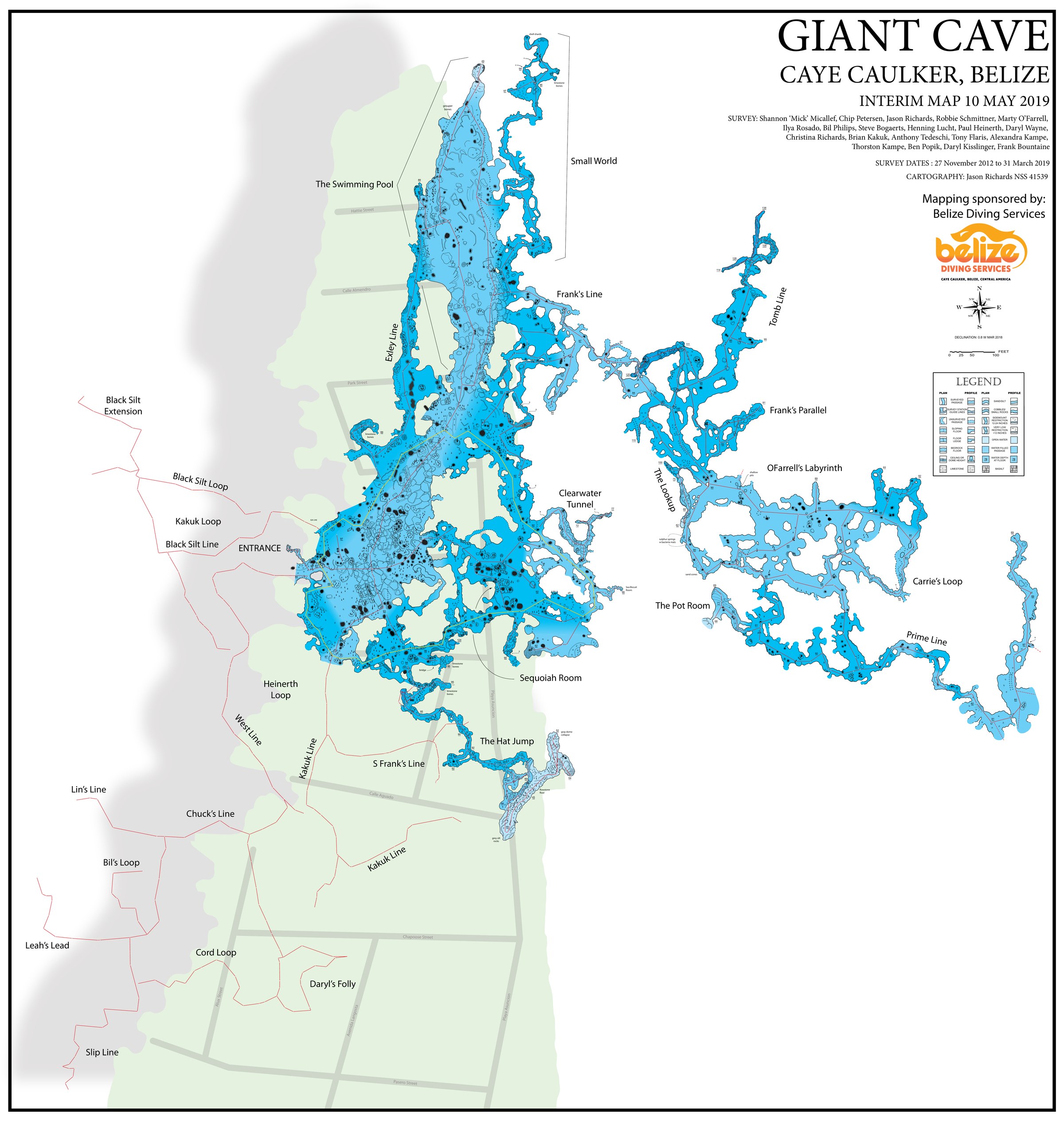 Giant Cave Interim Survey Map, Caye Caulker, Belize — May 2019. Cartography by Jason Richards.