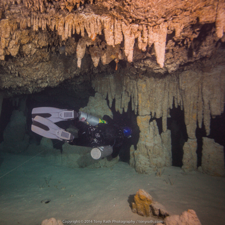 Cave diver in Giant Cave among stalactites — © 2014 Tony Rath Photography